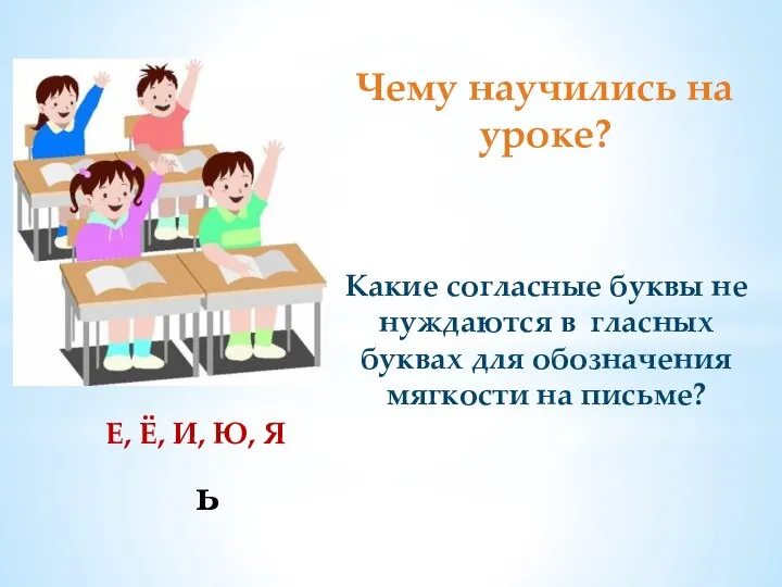 Чему научились на уроке? Какие согласные буквы не нуждаются в гласных