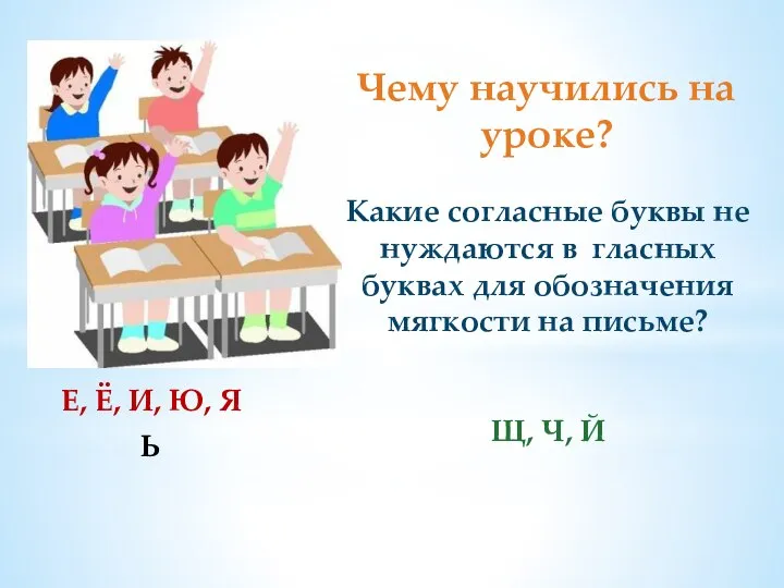 Чему научились на уроке? Какие согласные буквы не нуждаются в гласных