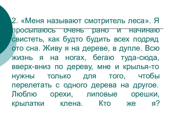 2. «Меня называют смотритель леса». Я просыпаюсь очень рано и начинаю