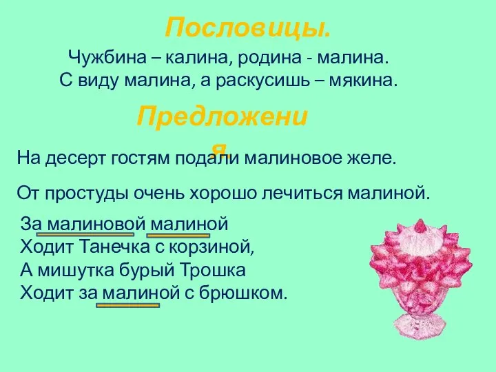 Пословицы. Чужбина – калина, родина - малина. С виду малина, а