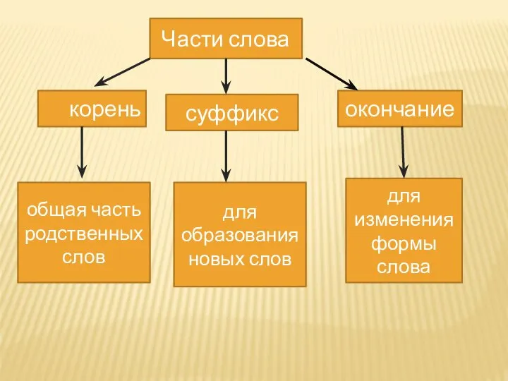 Части слова корень суффикс окончание общая часть родственных слов для образования