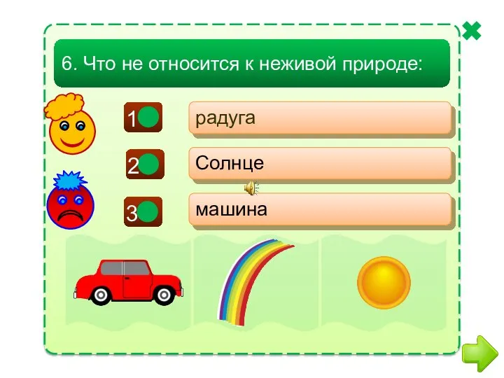 + - радуга Солнце машина 6. Что не относится к неживой природе: -