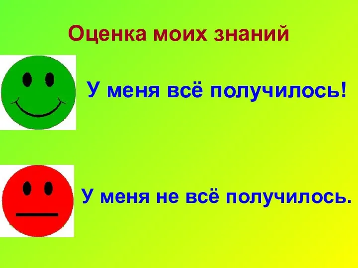 Оценка моих знаний У меня всё получилось! У меня не всё получилось.