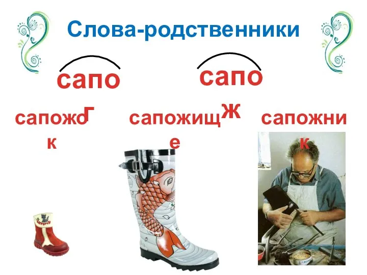 Слова-родственники сапог сапож сапожок сапожище сапожник