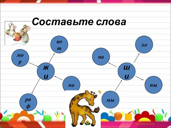 Составьте слова жи вот ло на пы мы ши мор но раф