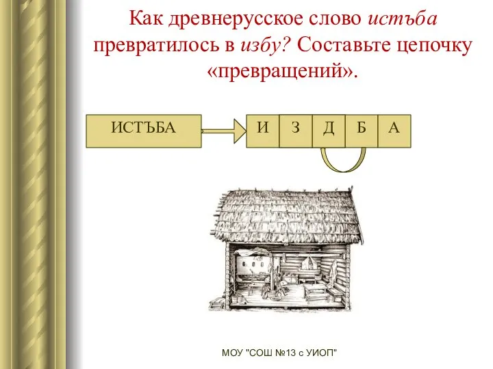 Как древнерусское слово истъба превратилось в избу? Составьте цепочку «превращений». МОУ