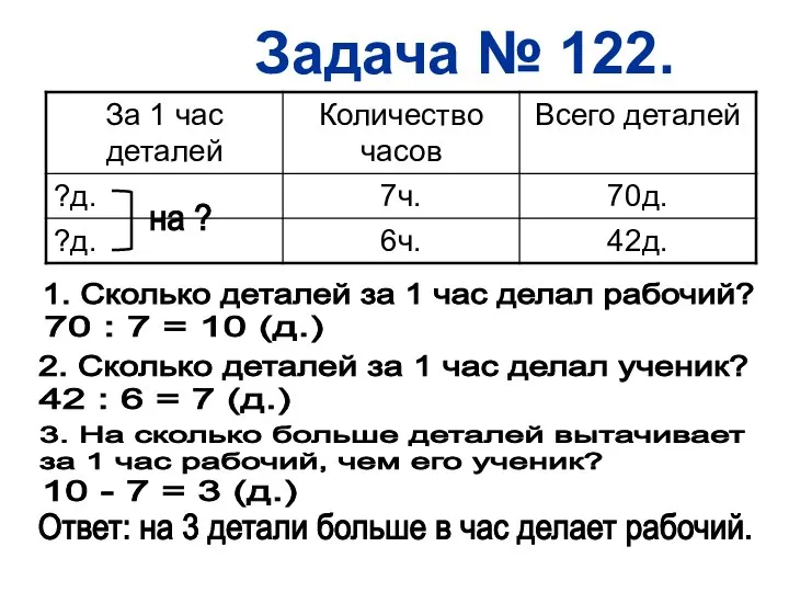 Задача № 122. на ? 1. Сколько деталей за 1 час