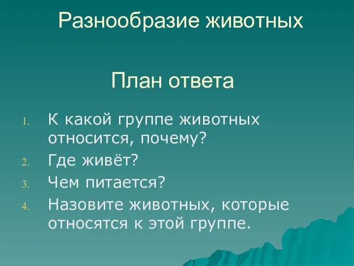 План ответа К какой группе животных относится, почему? Где живёт? Чем