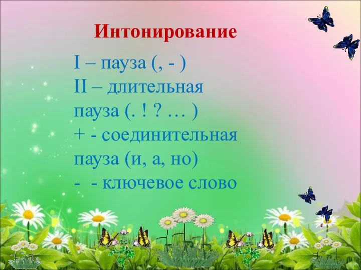 Интонирование I – пауза (, - ) II – длительная пауза