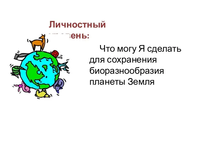 Личностный уровень: Что могу Я сделать для сохранения биоразнообразия планеты Земля