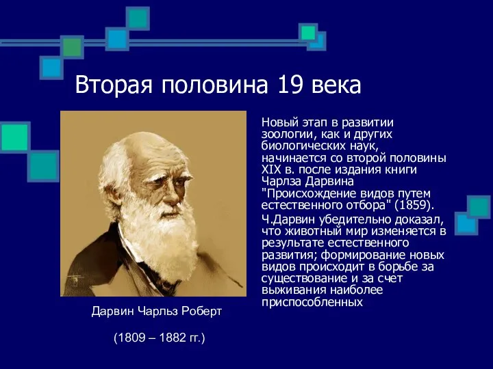 Вторая половина 19 века Новый этап в развитии зоологии, как и