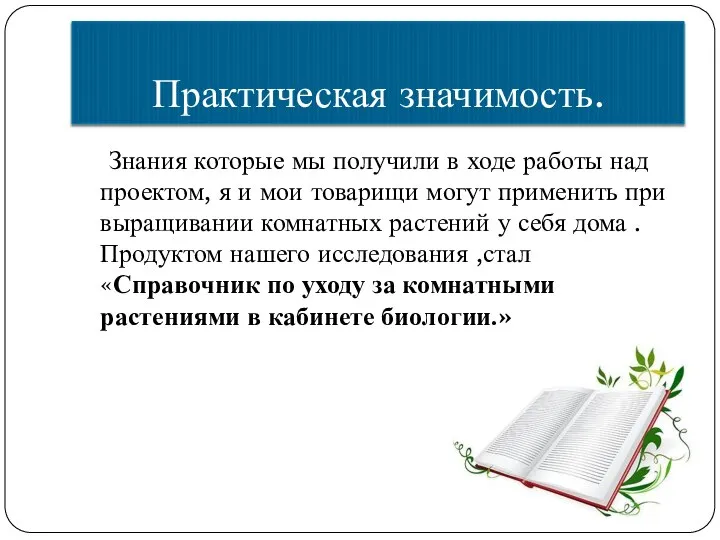 Практическая значимость. Знания которые мы получили в ходе работы над проектом,