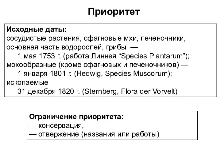 Исходные даты: сосудистые растения, сфагновые мхи, печеночники, основная часть водорослей, грибы