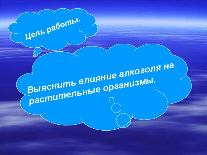 Выяснить влияние алкоголя на растительные организмы. Цель работы.