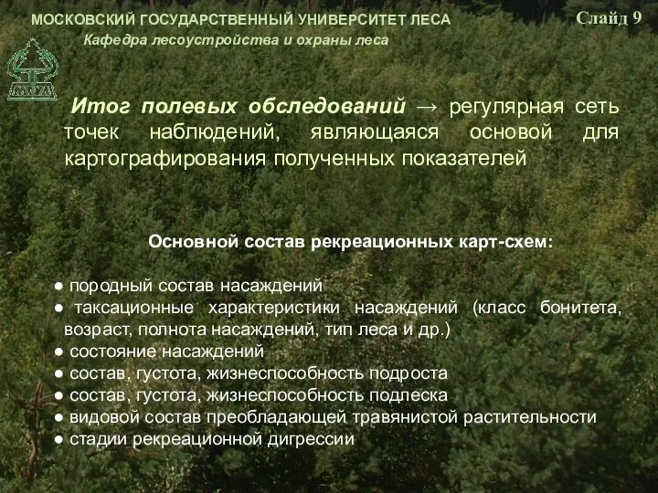 Итог полевых обследований → регулярная сеть точек наблюдений, являющаяся основой для