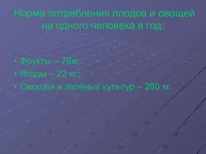 Норма потребления плодов и овощей на одного человека в год: Фрукты