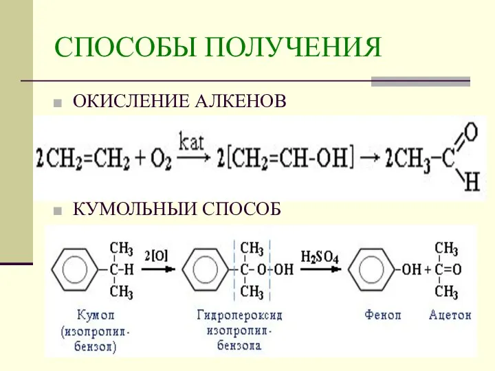 СПОСОБЫ ПОЛУЧЕНИЯ ОКИСЛЕНИЕ АЛКЕНОВ КУМОЛЬНЫЙ СПОСОБ