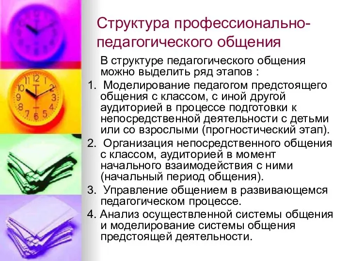 Структура профессионально-педагогического общения В структуре педагогического общения можно выделить ряд этапов