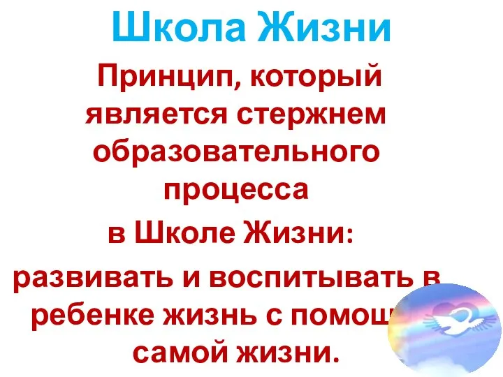 Школа Жизни Принцип, который является стержнем образовательного процесса в Школе Жизни: