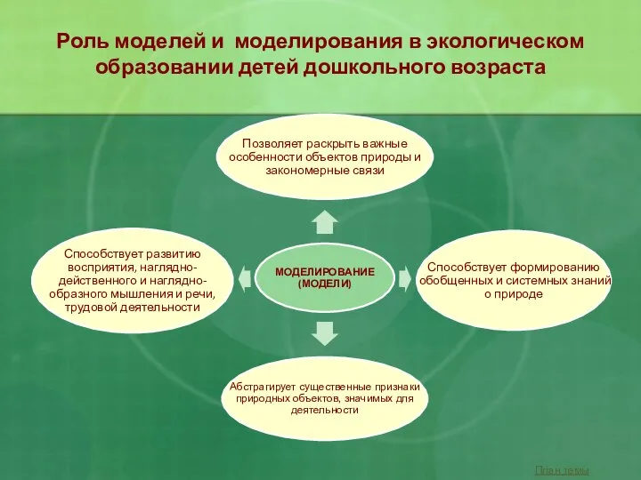 Роль моделей и моделирования в экологическом образовании детей дошкольного возраста План темы