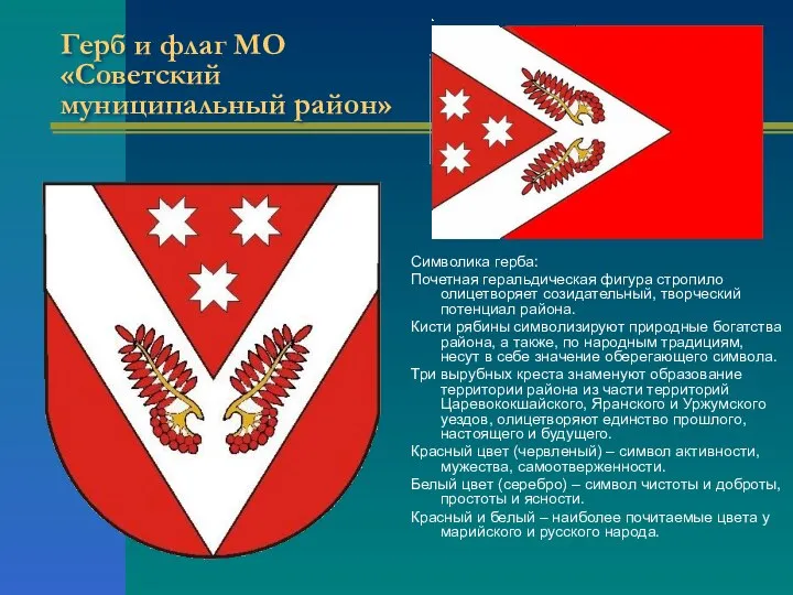 Герб и флаг МО «Советский муниципальный район» Символика герба: Почетная геральдическая