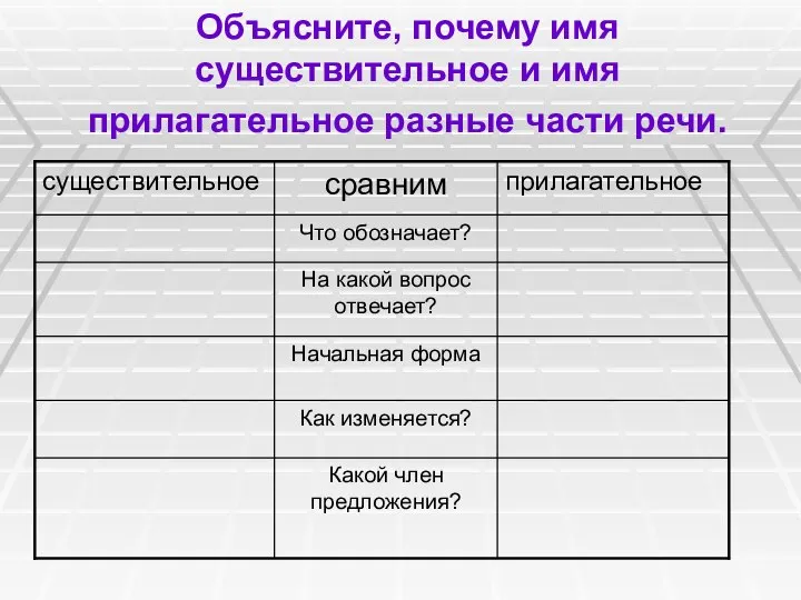 Объясните, почему имя существительное и имя прилагательное разные части речи.