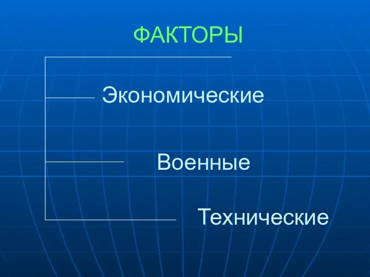 ФАКТОРЫ Экономические Военные Технические