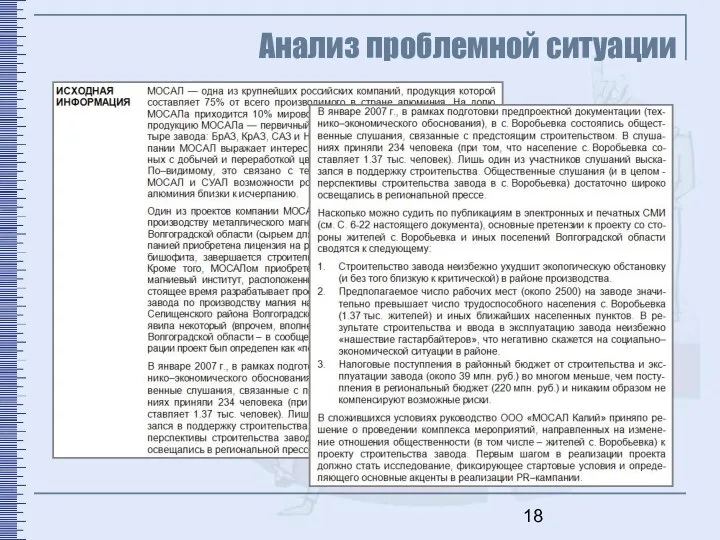 Анализ проблемной ситуации