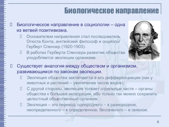 Биологическое направление Биологическое направление в социологии – одна из ветвей позитивизма.