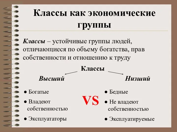 Классы как экономические группы Классы – устойчивые группы людей, отличающиеся по