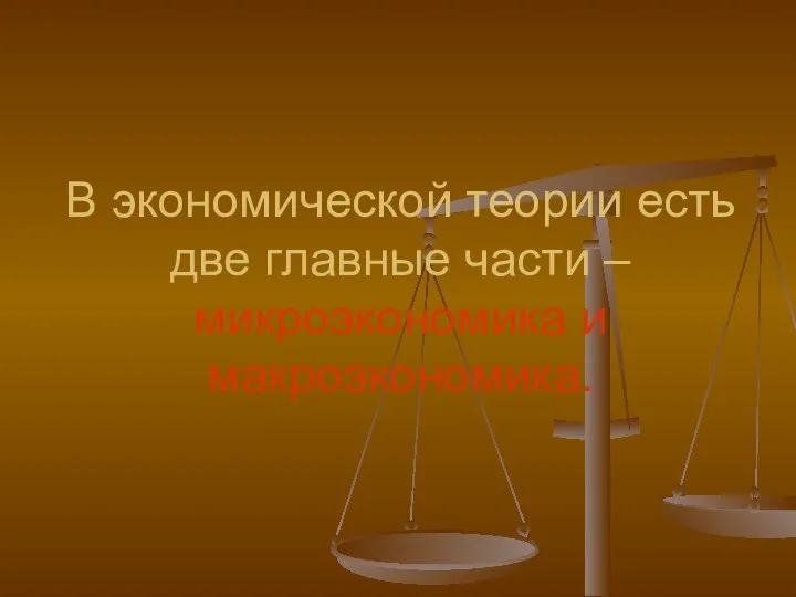 В экономической теории есть две главные части –микроэкономика и макроэкономика.