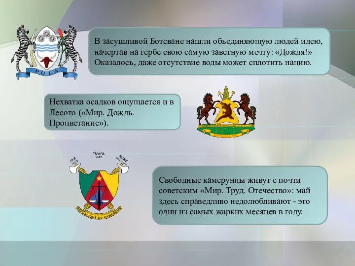 В засушливой Ботсване нашли объединяющую людей идею, начертав на гербе свою