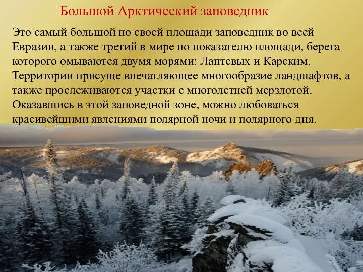 Большой Арктический заповедник Это самый большой по своей площади заповедник во