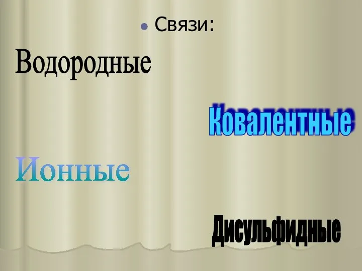 Связи: Водородные Дисульфидные Ионные Ковалентные