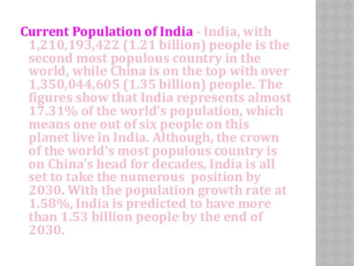 Current Population of India - India, with 1,210,193,422 (1.21 billion) people