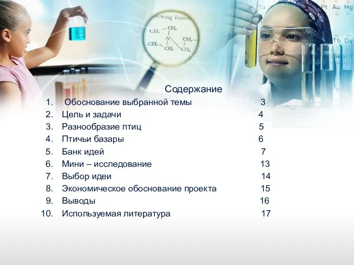 Содержание Обоснование выбранной темы 3 Цель и задачи 4 Разнообразие птиц