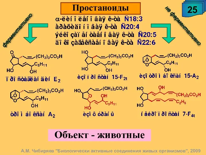 Объект - животные 25 Простаноиды А.М. Чибиряев "Биологически активные соединения живых организмов", 2009