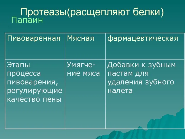 Протеазы(расщепляют белки) Папаин .