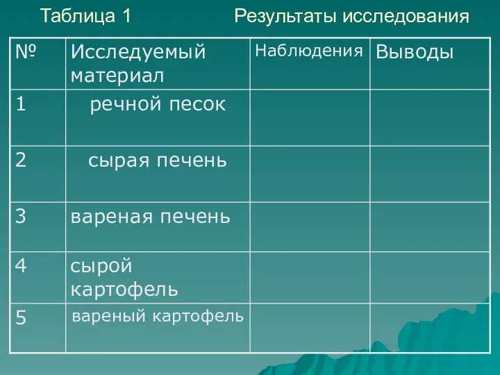 Таблица 1 Результаты исследования