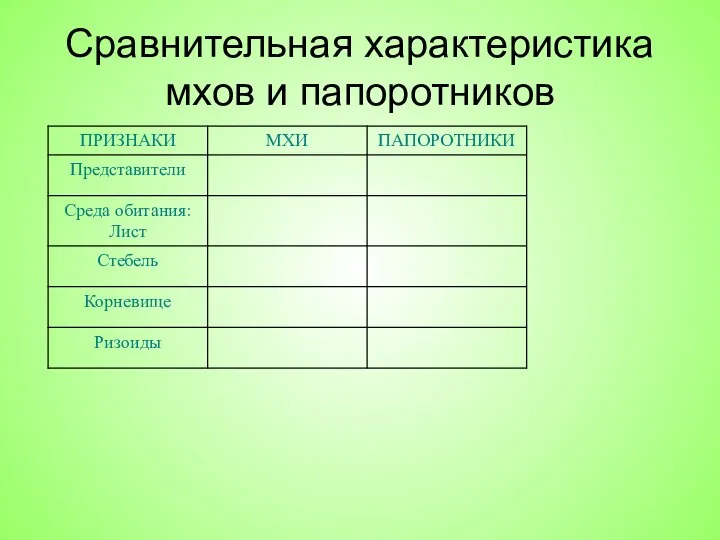 Сравнительная характеристика мхов и папоротников