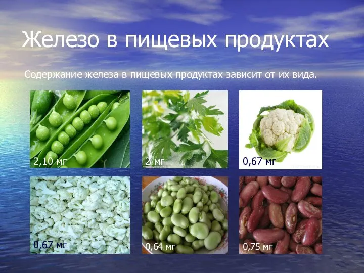 Железо в пищевых продуктах Содержание железа в пищевых продуктах зависит от