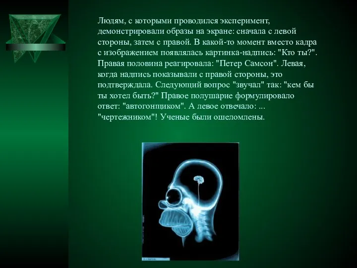 Людям, с которыми проводился эксперимент, демонстрировали образы на экране: сначала с