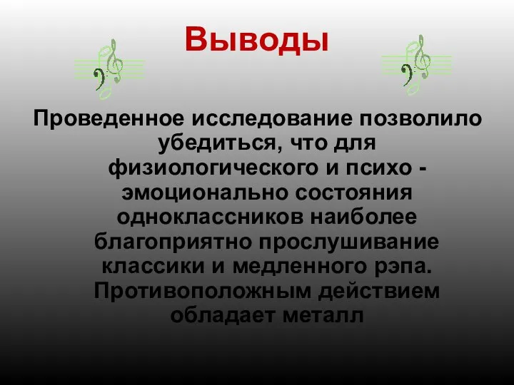 Выводы Проведенное исследование позволило убедиться, что для физиологического и психо -