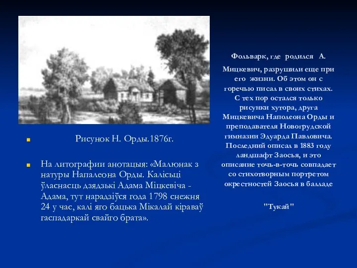 Рисунок Н. Орды.1876г. На литографии анотацыя: «Малюнак з натуры Напалеона Орды.