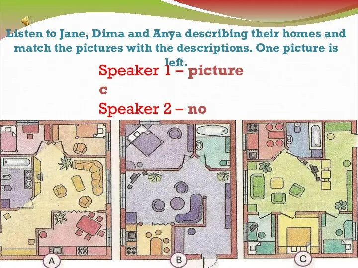 Listen to Jane, Dima and Anya describing their homes and match