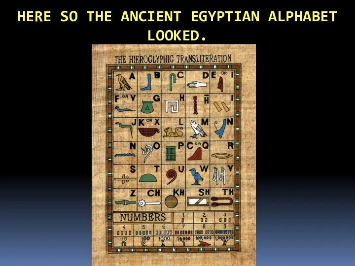 HERE SO THE ANCIENT EGYPTIAN ALPHABET LOOKED.