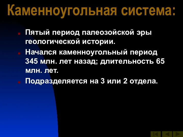 Каменноугольная система: Пятый период палеозойской эры геологической истории. Начался каменноугольный период