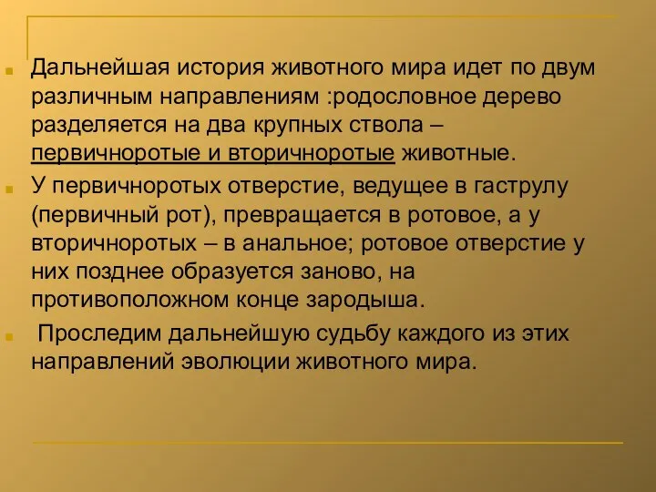 Дальнейшая история животного мира идет по двум различным направлениям :родословное дерево