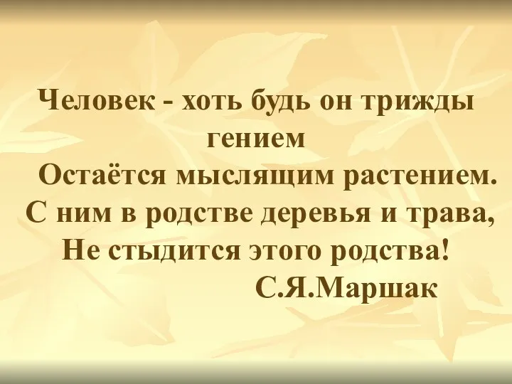 Человек - хоть будь он трижды гением Остаётся мыслящим растением. С