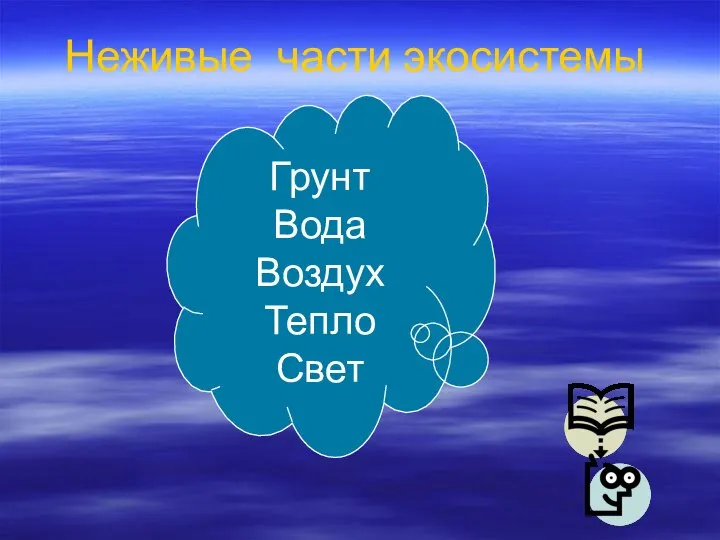 Неживые части экосистемы Грунт Вода Воздух Тепло Свет